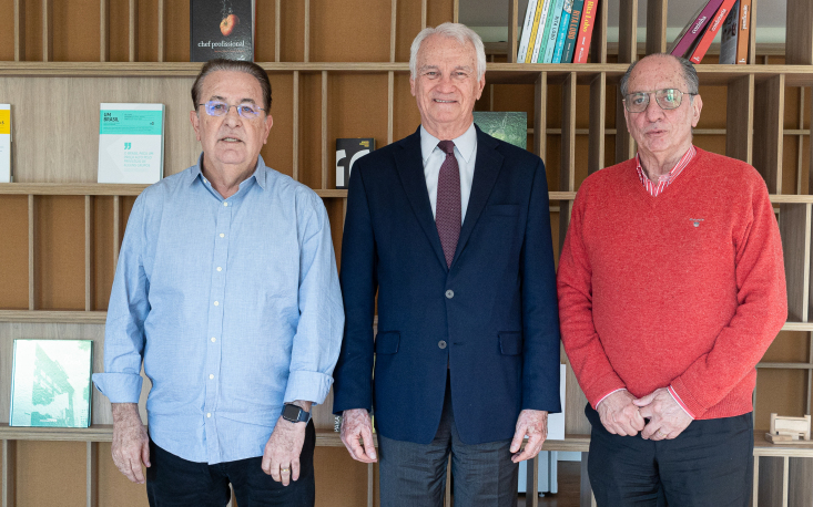 Luiz Carlos Motta, Ivo Dall'Acqua e Ricardo Patah, presidente do Sindicato dos Comerciários de São Paulo