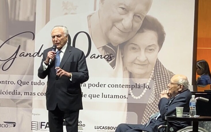 Screenshot O ex-presidente Michel Temer foi um dos oradores da cerimônia em homenagem ao amigo (Imagem: Joana Santana)