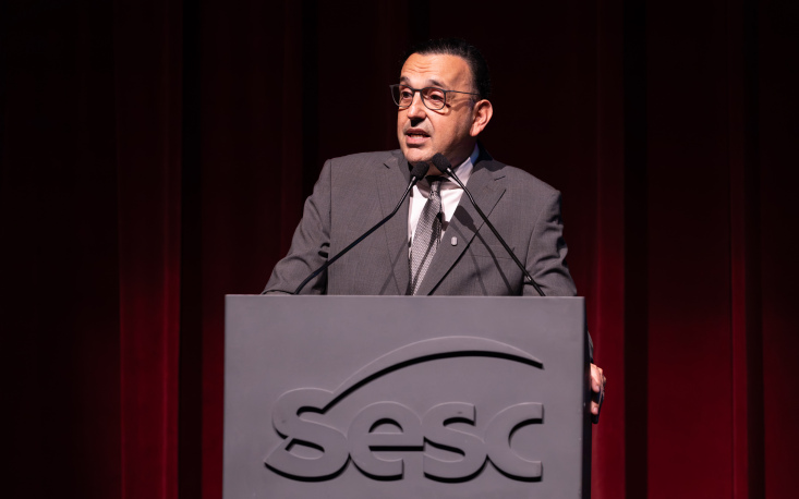 6a3be1ca642e9-sesc_pinheiros_20260623_solenidade_fecom_rcio_ft_matheus_jos_maria_54 Felicio Ramuth, vice-governador de São Paulo, em discurso na cerimônia. Foto: Matheus Maria