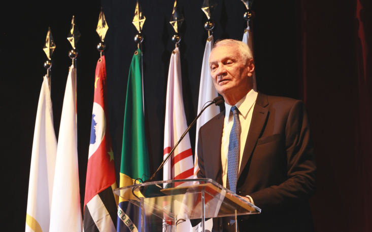 Ivo Dall’Acqua Junior, presidente da FecomercioSP, discursa durante a cerimônia de posse, realizada no Sesc 14 Bis, na capital paulista, na quarta-feira (24 de junho). Foto: Edilson Dias